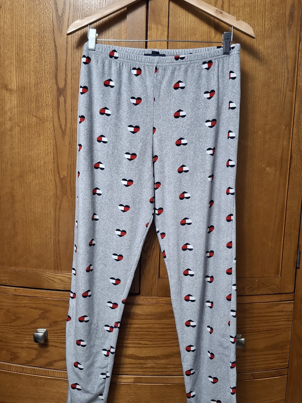 Tommy Hilfiger Gray Heart-Print Pajama Pants with Red and Black Accents